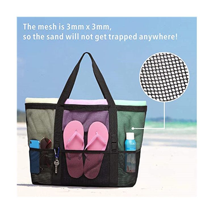 Strandtasche, große Kapazität, Schwimmtasche aus Netzmaterial, multifunktional, für Reisen, Hand-Strandtasche mit einer Schulter, Aufbewahrungstasche für Badeanzüge_voghion.com