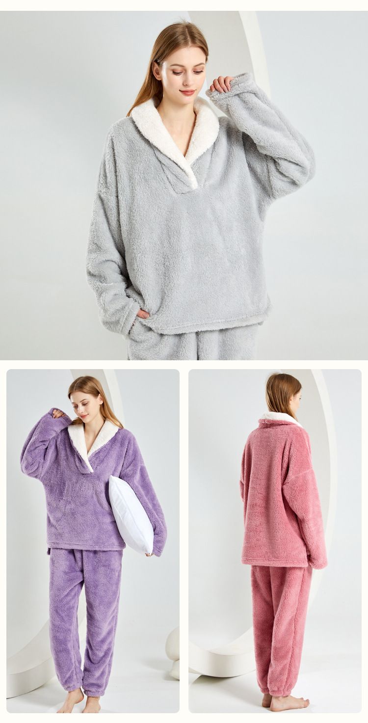Women's Christmas Winter New Comfortable Cotton Velvet Pajamas Women Loose Large Size Christmas Home Clothes Set_voghion.com