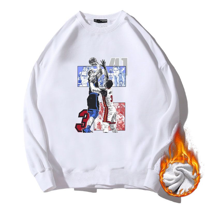 Basketball Sport 41Vs3 Long Sleeved Round Neck Plush Hoodie, Unisex Printed Autumn/Winter Loose Fitting Trendy Clothing_voghion.com