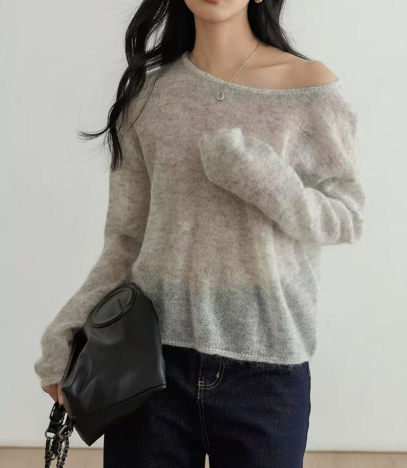 Pull en mohair fin, doux et duveteux, style délicat, pour femme, collection printemps 2025, coupe ample et élégante._voghion.com