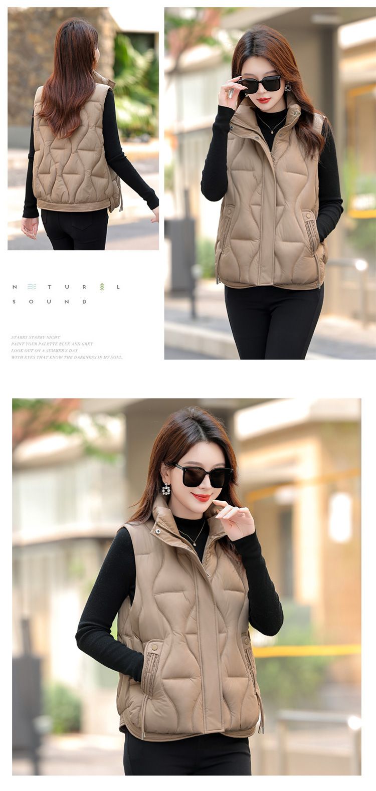 Gilet matelassé à capuche pour femme, léger et rembourré, idéal pour l'automne et l'hiver, coupe ample et zippée, vêtement d'extérieur décontracté aux couleurs unies_voghion.com