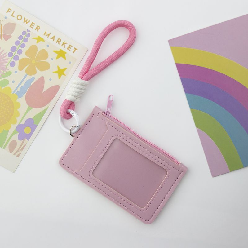 Cute Solid Color Dopamine Holder Coin Purse Handheld Lanyard Portable Card Case Unisex Zipper Leather Small Bag Foreign_voghion.com