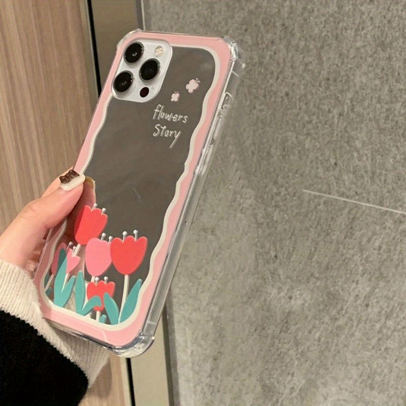 Tins Early Spring Tulip Makeup Mirror Mirror Phone Case Suitable for 15/14/13/12/11/X Series_voghion.com