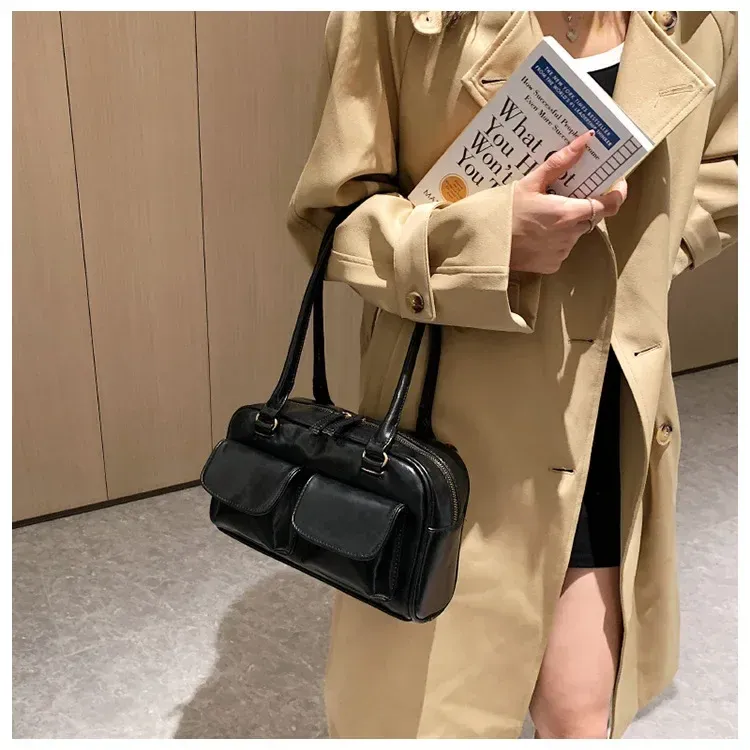 Borsa a tracolla da donna rossa retrò, in pelle verniciata, multitasche, da donna, a tracolla, sottobraccio, tote bag_voghion.com