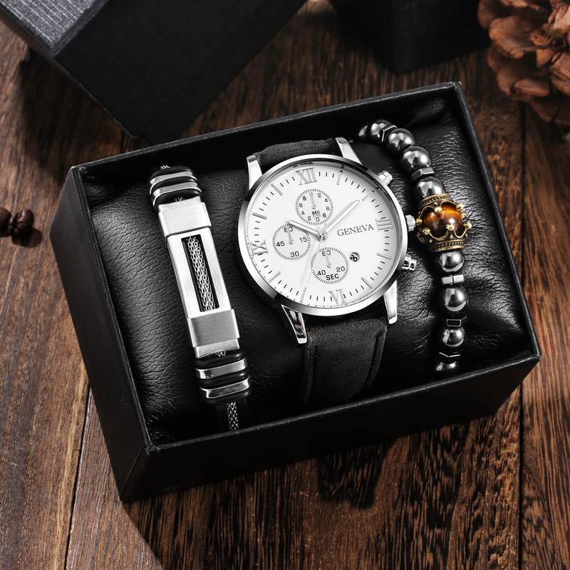 Men's Watches Business Gift Set Holiday Birthday Gift Set Bracelet Necklace Watch Set 3pcs/set_voghion.com