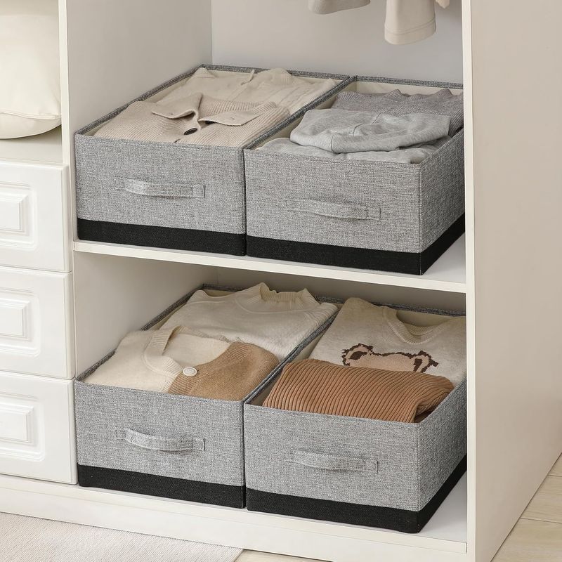 Fabric Storage Bins With Lids - Set Of 3 Decorative Closet Organizers For Clothes Foldable Shelf Baskets Beige_voghion.com