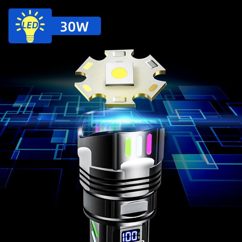 Nei staark Liicht Digital Display Outdoor Opluedstatioun Super Hell Fokusséierend Noutfall Selbstverdeedegung Haushaltstaschenlampe_voghion.com