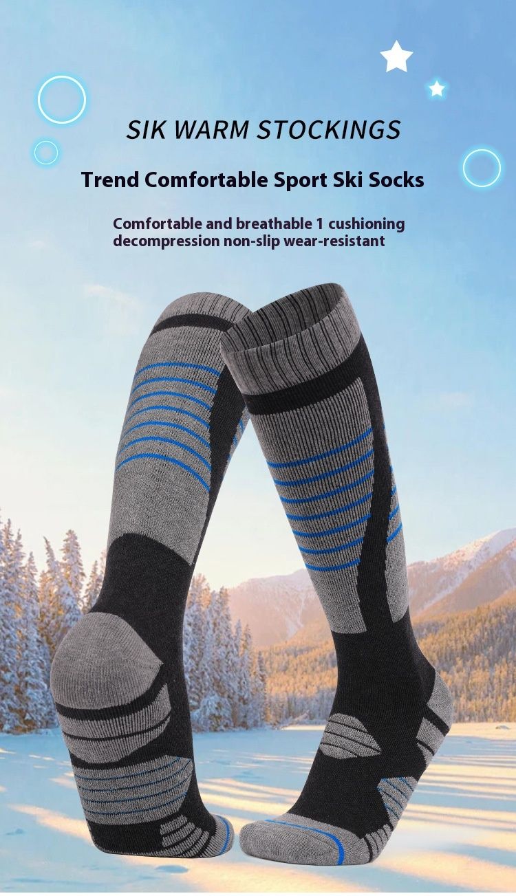 Dva trápení Pánské lyžování Venkovní teplý ručník Spodní tlustý sportovní pot absorbující dlouhá trubice bavlněná ponožka_voghion.com