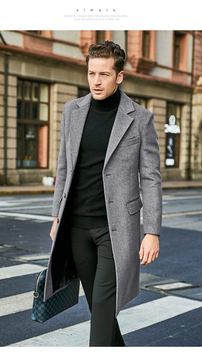 Vêtements pour hommes Manteau en laine à manches longues pour hommes britanniques Tendance manteau en laine automne et hiver_voghion.com