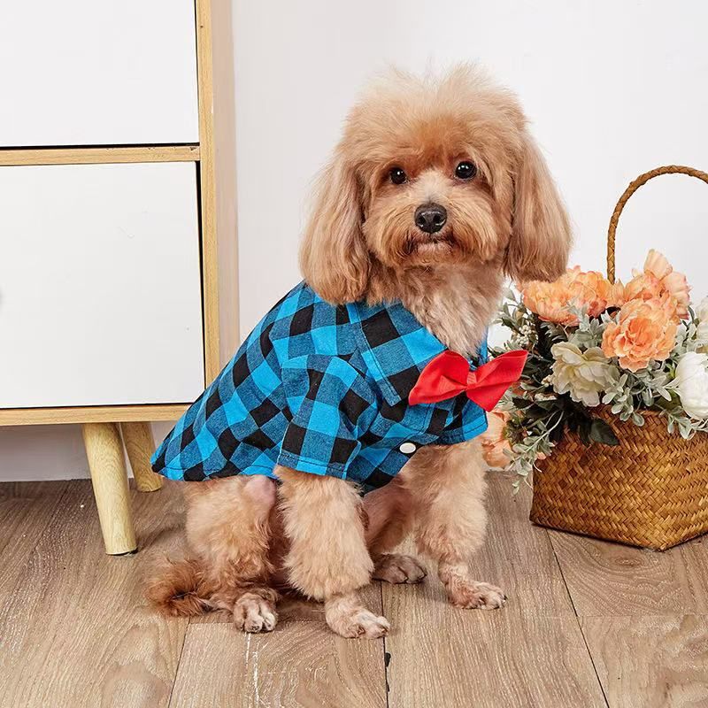 Chemise à carreaux pour chien, costume, robe de mariée, petit, moyen, grand chien, été, Teddy Bichon, vêtements pour animaux de compagnie et chats_voghion.com
