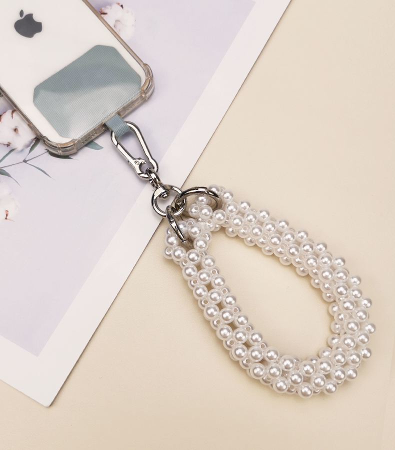 Handy Lanyard Kuerz Handgelenk Wäiss Perl Perlen Perlen Anhänger Telefon Anti-Verloscht Sling Nei Fraen Universal Portabel_voghion.com