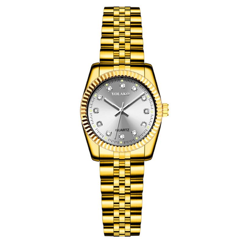 Reloj de acero inoxidable con calendario para hombre y mujer, con diamantes dorados y calendario para sala de negocios_voghion.com