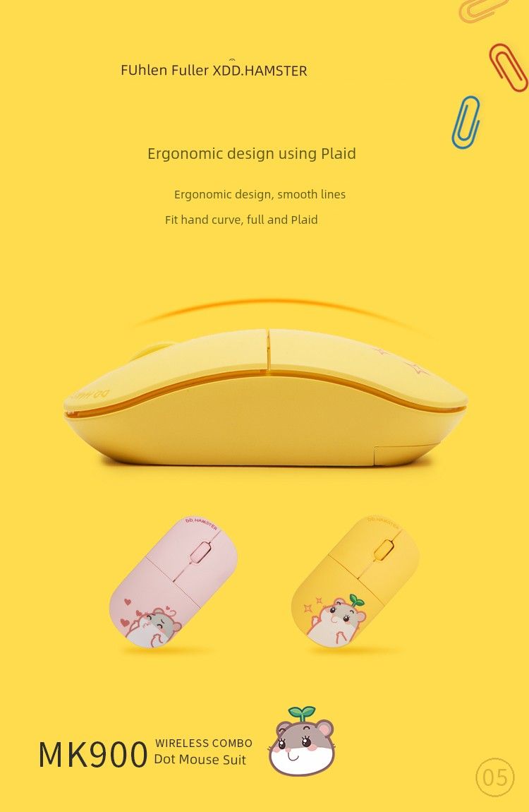 Fule 900 Wireless Set Girls Cute Hamster Laptop Desktop For Home Office Keyboard And Mouse_voghion.com