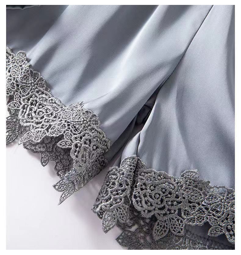 Underwear Pajamas Women Summer Ice Silk Sexy Suspenders Nightdress With Chest Pads Simulation Silk Satin Nightgown Five Piece Suit Home Clothes_voghion.com