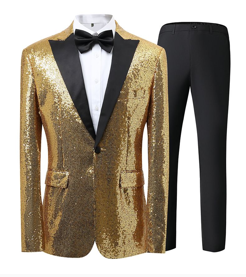 Elegant Stage Performance Suit With Glitter Lapel - Slim Fit Tuxedo For Wedding, Nightclub, Host & Groom_voghion.com