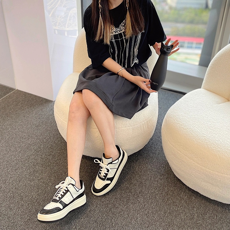 Pantofi sport Alyssa Chia cu model panda, asortați în alb și negru, 2024, noi, casual, albi, cu talpă groasă și talpă înaltă, pentru cupluri_voghion.com