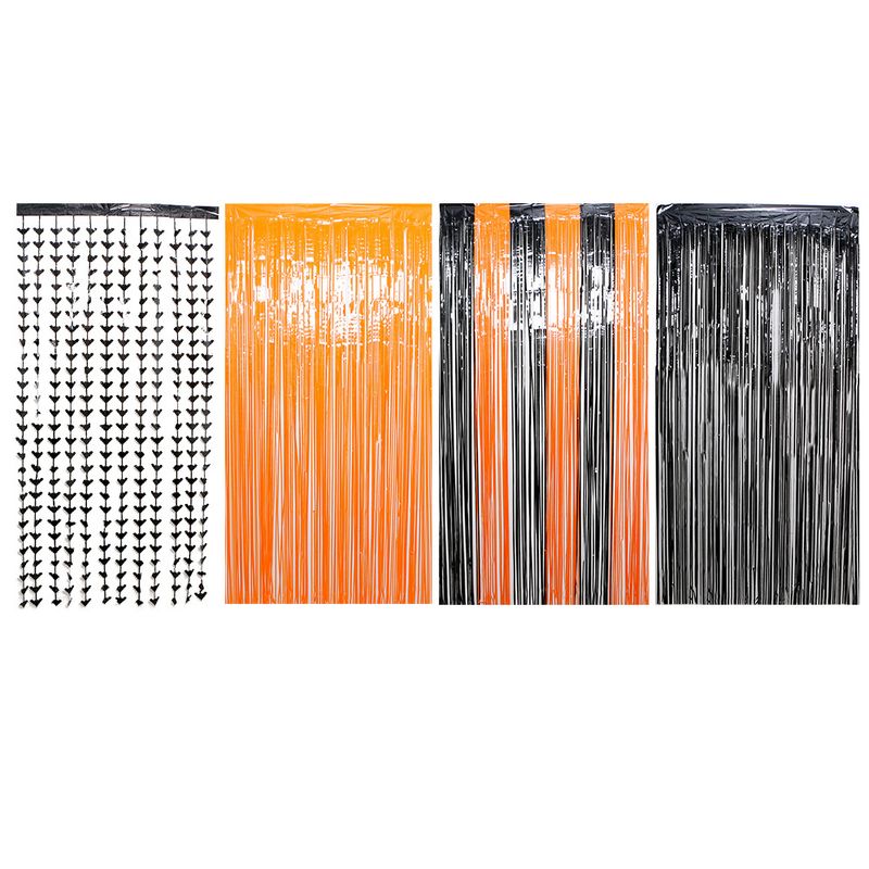 "2x1m Halloween Party Decoration Backdrop - Black & Orange Bat Fringe Curtain For Spooky Themed Events"_voghion.com