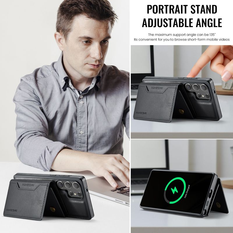 2-in-1-Hülle für Samsung Galaxy S25 S24 Ultra Plus FE Kabelloses Ladegerät Brieftasche Lather Card Pocket Magnetische Kickstand-Hülle_voghion.com