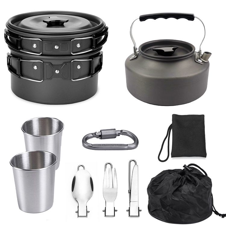 Supplies Outdoor 2-3 Person Camping Cookware Set Folding Pot Teapot Combination_voghion.com