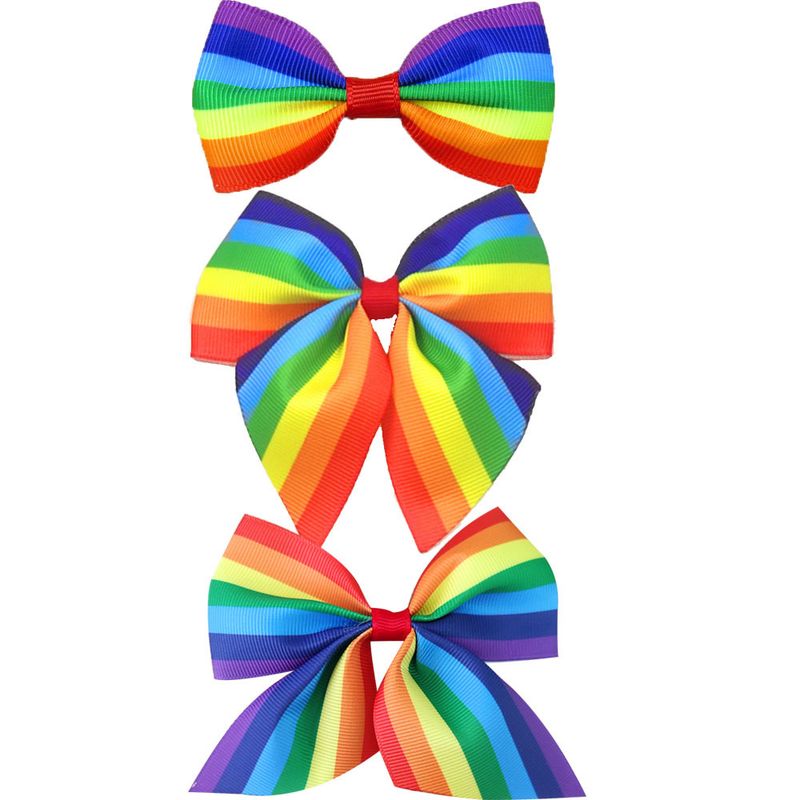 Kinder Kreuz Grenze Gedruckt Regenbogen Schmetterling Haarnadel Heißer Verkauf Gestreifte Fliege Mädchen Haar Zubehör Kopfschmuck Bogen 3 Stück_voghion.com