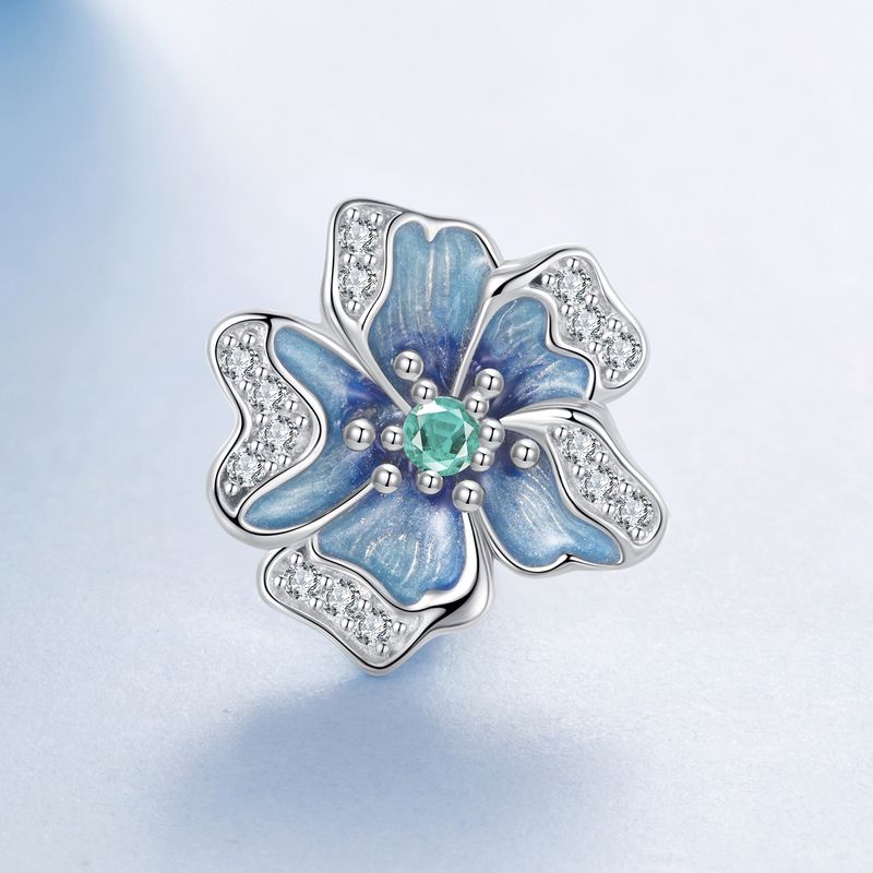 Blumen Silikonperlen Charm Sterling Silber Charm, BSC1126_voghion.com