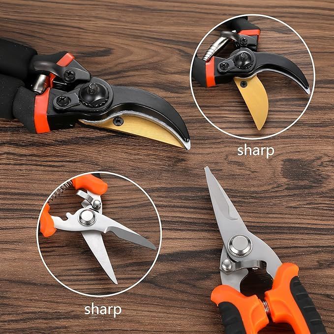 Garden Pruning Shears Stainless Steel Blades, Handheld Scissors Set With Gardening Gloves,Heavy Duty Garden Bypass Pruning Shears,Tree Trimmers Secateurs, Hand Pruner_voghion.com