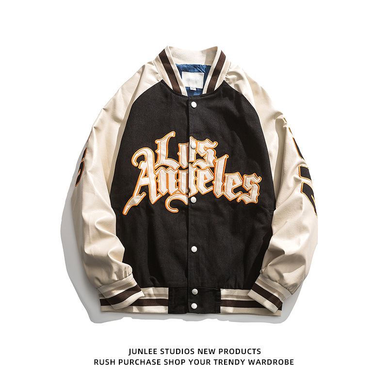 Man's clothing Stylish shirt ins embroidered baseball uniform vintage jacket pu leather motorcycle suit pilot coat_voghion.com