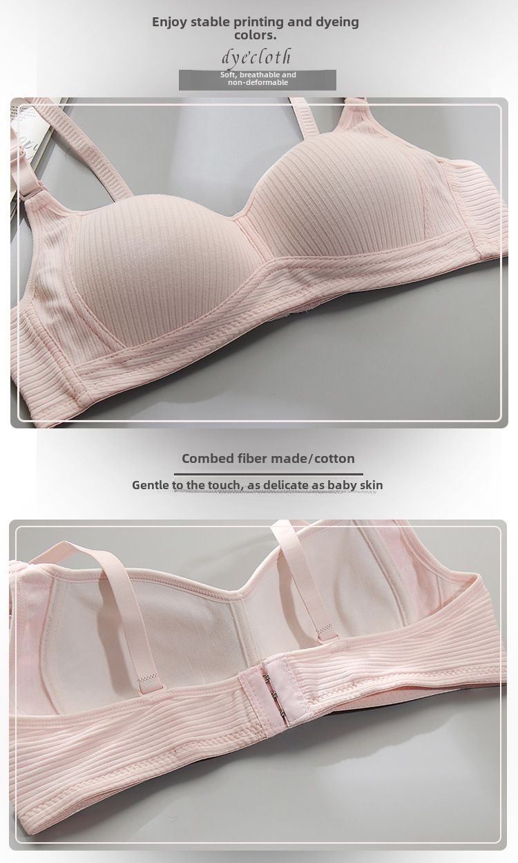 Seitlich gesammelte Anti-Durchhang-Unterwäsche, randloser Damen-BH für College-Studentinnen und High-School-Mädchen, kleine Brust, dünner BH aus reiner Baumwolle_voghion.com