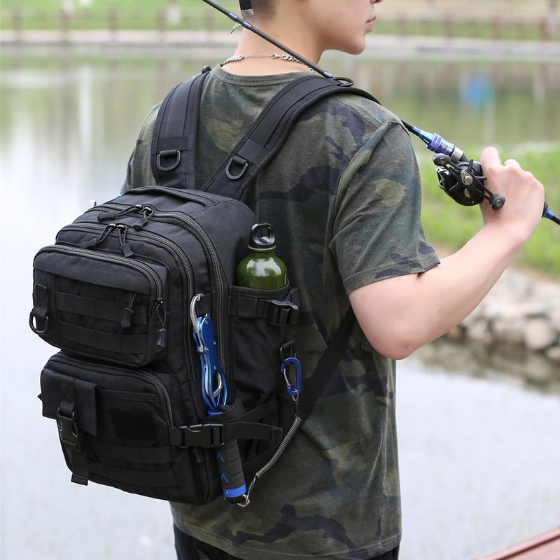 Mochila para exteriores con funda de transporte Baitcaster, camuflaje táctico, bolsa de senderismo, bolsa de pesca impermeable de gran capacidad para viajes._voghion.com