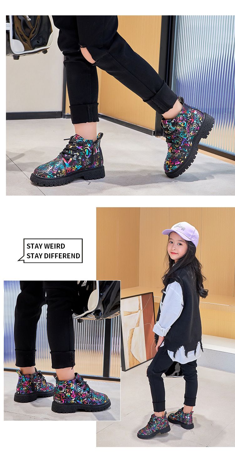 Chaussures pour enfants Chaussures pour filles Bottes courtes Martin pour enfants 2024 nouveau style tout match style printemps et automne bottes en coton noir princesse de style britannique_voghion.com