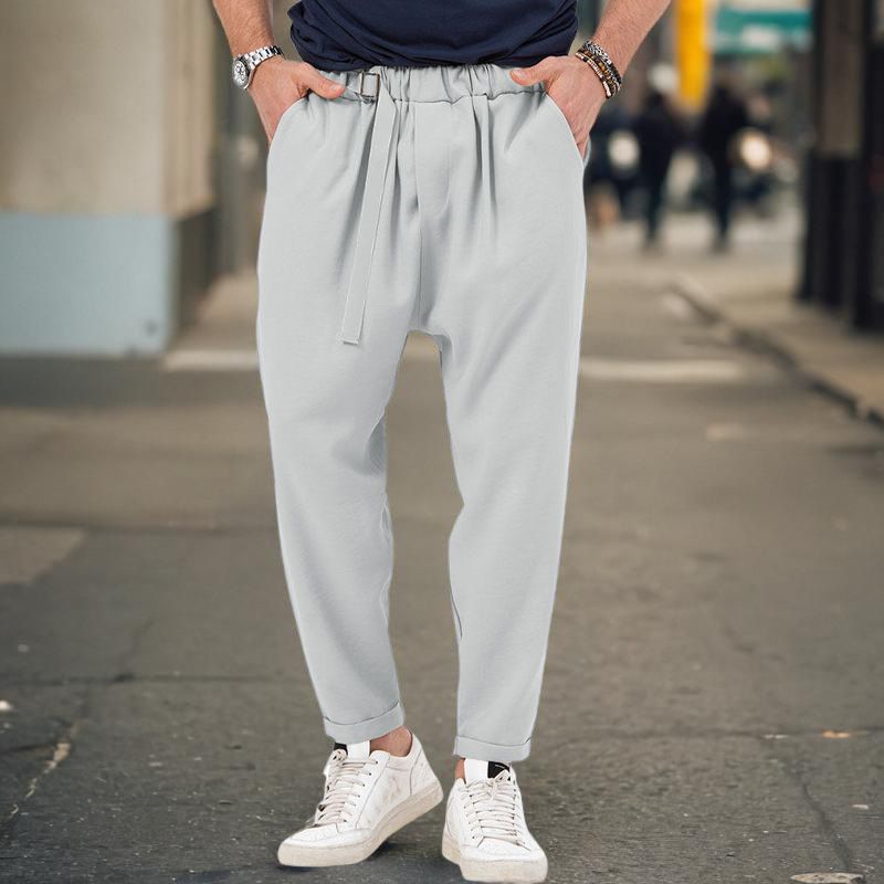 New men's sports casual trendy and fashionable, solid color, Haren pants, hanging style, plus size pants for men_voghion.com