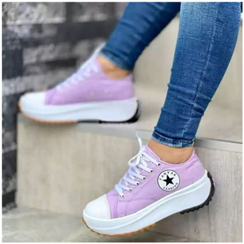 2023 New Spot Women's Spring And Autumn Canvas Shoes Breathable High-top casual women's thick-soled lace-up shoes_voghion.com
