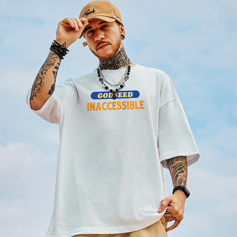 C&JÚJ nyomtatott oroszlános férfi póló divatcímkével, rövid ujjú, hip-hop, kínai stílusú, túlméretezett, túlsúlyos_voghion.com
