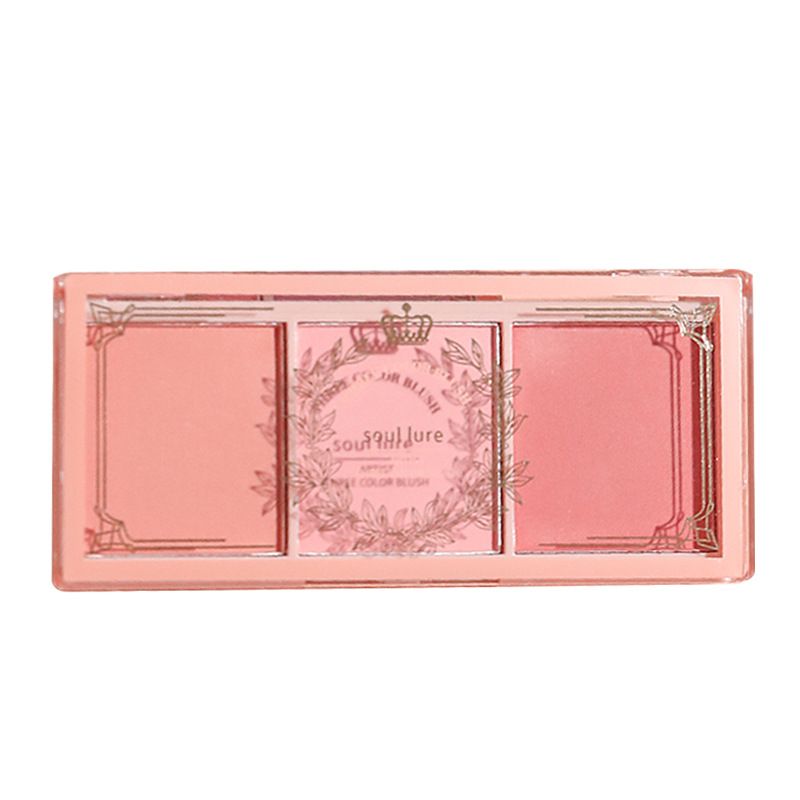 Dreifarbiges, natürliches Nude-Rouge, mattes, langanhaltendes Rouge, günstiges Make-up für Studenten, Pink, Puderrouge, schlichtes Blau_voghion.com