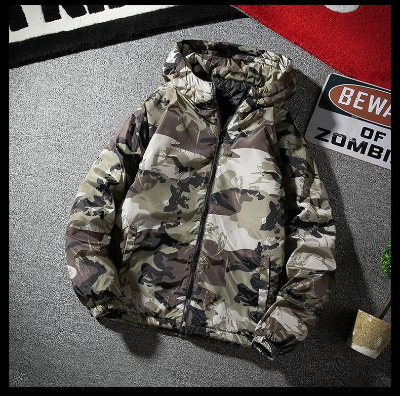 Übergroße Winterjacke mit Kapuze und Camouflage-Muster für Herren – Warmer Puffermantel aus Polyester für große und lange Größen – Lässige Oberbekleidung mit entspannter Passform_voghion.com