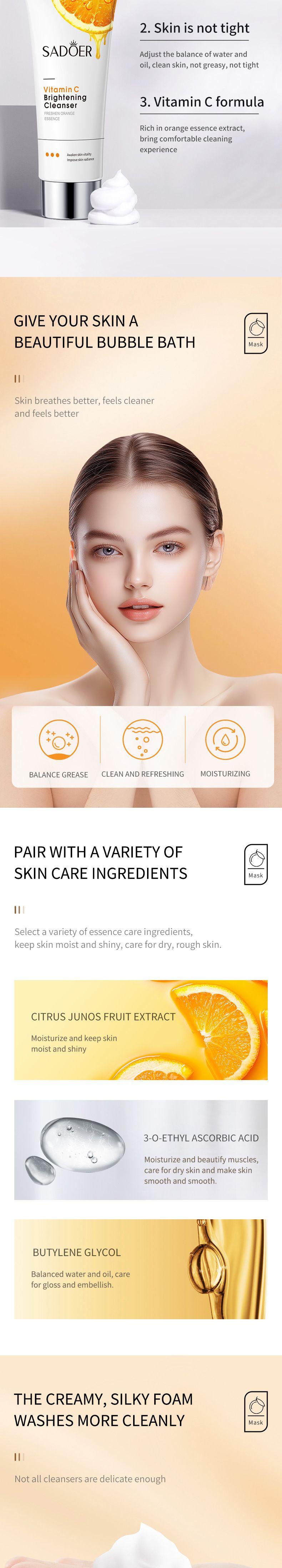 SADOER Vitamin C Skin Cleanser 100g Oil Cleansing And Rejuvenating Facial Cleanser_voghion.com