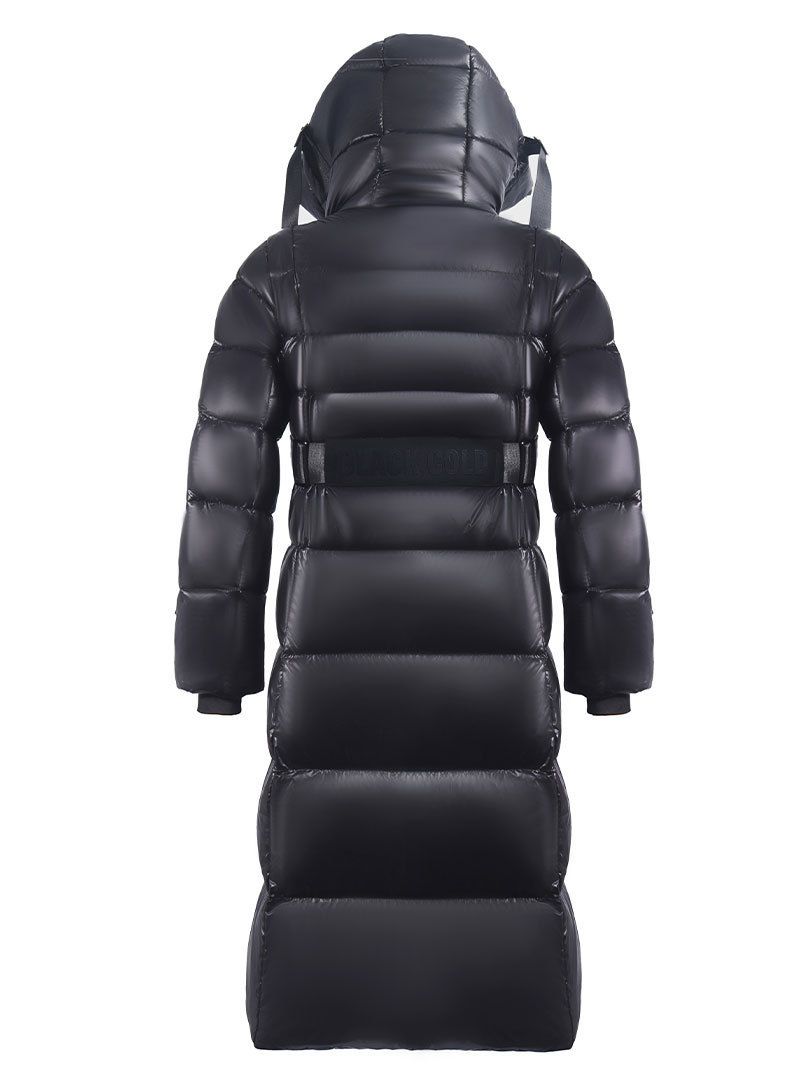 Women's Clothing Long Puffer Coat - Knee-Length Slim Fit Winter Jacket With 55% White Duck Down, 9-Panel Quilting, Belted Waist, Hooded (Sizes M-2XL)_voghion.com