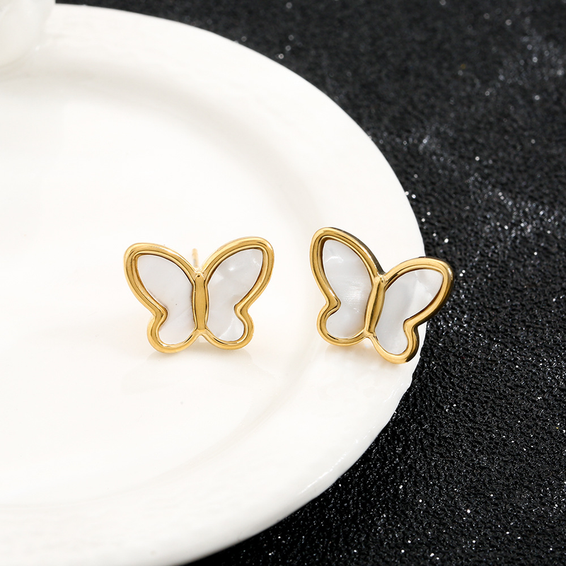 2023 Spring/Summer New niche design fresh fairy earrings natural white fritillaria three-dimensional butterfly earrings_voghion.com