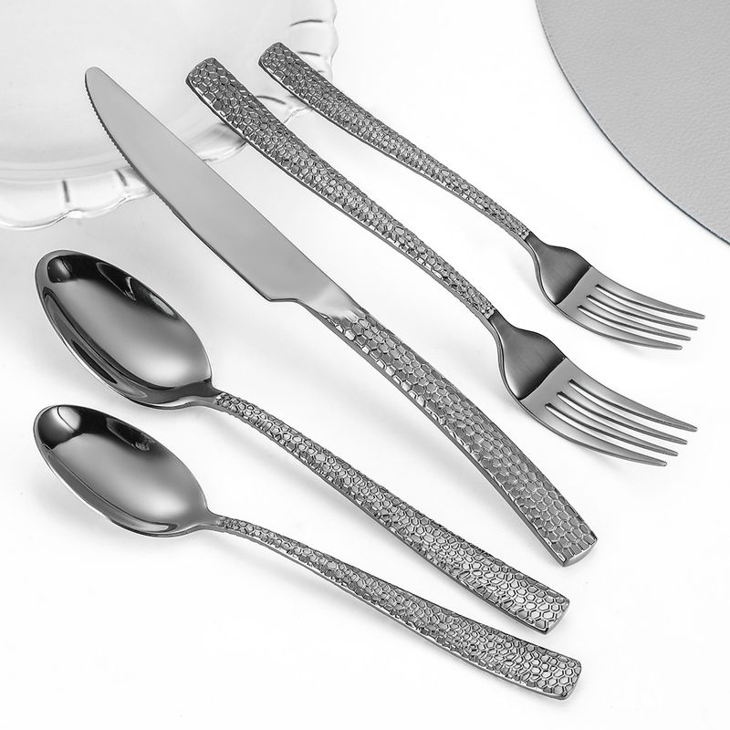 430 tyk hamret rustfrit stål kniv, gaffel og ske 5/20 dele sæt til hjemmekøkken dessert servicesæt_voghion.com