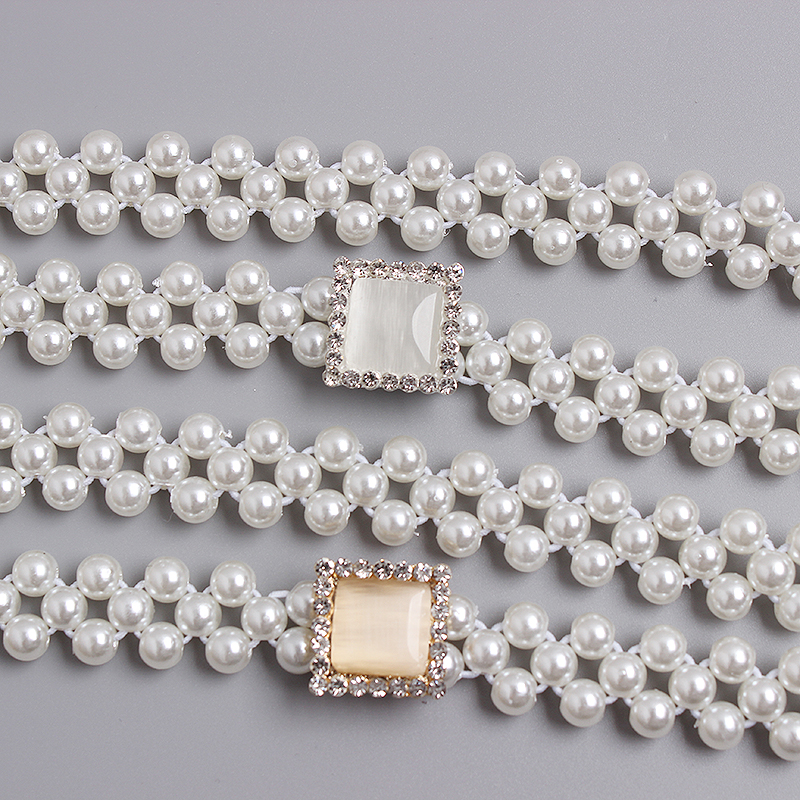 Cintura francese retrò con perle, abito da donna, maglione, accessori, cintura versatile, bianca, elegante, catena elastica in vita_voghion.com