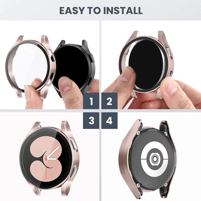 Glass+Case for Samsung Galaxy watch 5 4 44mm 40mm Accessorie PC all-around Anti-fall bumper cover watch5 watch4 Screen protector_voghion.com