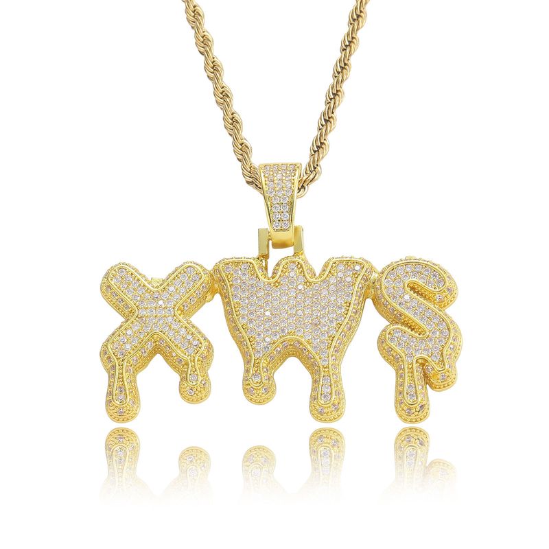 Ciondoli e ciondoli Hip Hop, nuovo ciondolo a forma di goccia con lettera inglese, placcato oro vero, con zirconi, collana versatile con lettera di personalità._voghion.com