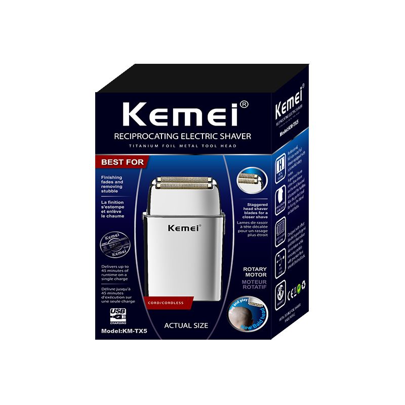 KEMEI KM-TX5 Rasoio professionale con ricarica USB alternativo Coltello elettrico galleggiante Rasoio ricaricabile in metallo netto_voghion.com