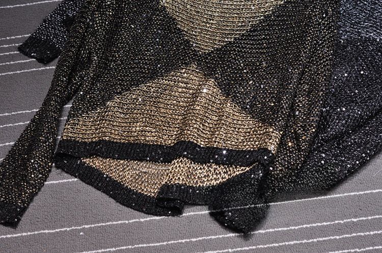 Maglione in maglia larga con paillettes cave europee e americane, vendita calda transfrontaliera, camicia in seta brillante a maniche lunghe_voghion.com
