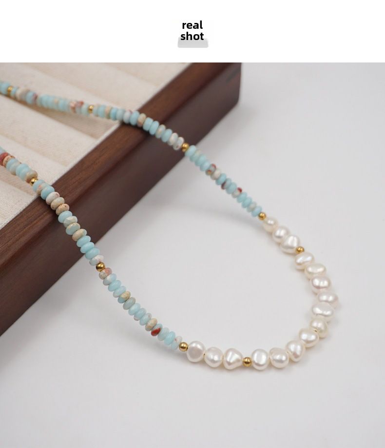 Perlenkette Farbe Nischendesign Frühling und Sommer Maillard Perlen Schlüsselbeinkette Süßwasserperlen Halskette Armband Anzug_voghion.com