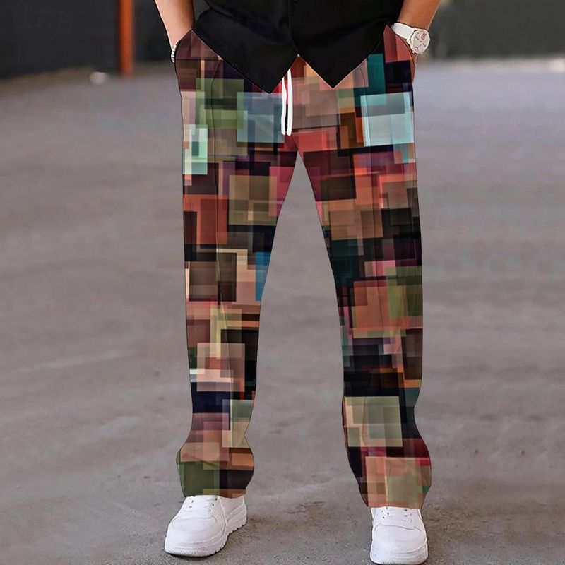 Men's Spring Summer Loose Straight Sports Casual Pants American Style Printed Oversize Long Trousers_voghion.com