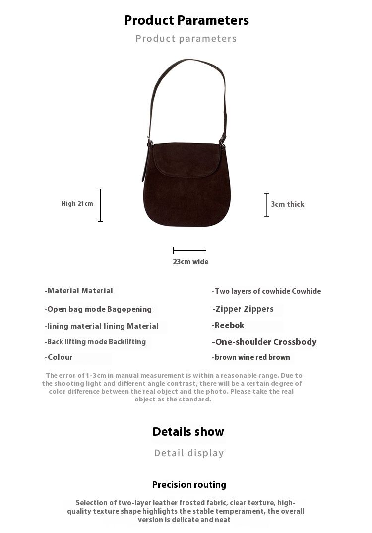 【 Genuine leather women's 】 Suede frosted cowhide saddle with niche design, single shoulder crossbody bag, underarm bag_voghion.com