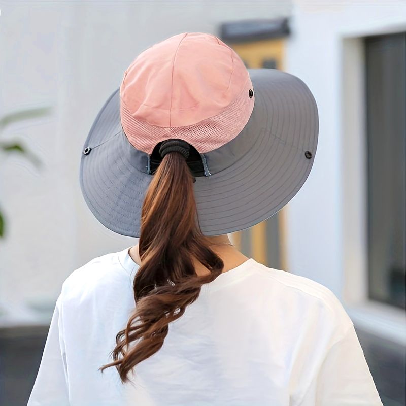 Vendita calda Donna Tesa Larga Cappelli da Pescatore Cappello da Esterno con Visiera a Coda di Cavallo Cappello da Viaggio Estivo Pesca Arrampicata Escursionismo Protezione UV Sole_voghion.com
