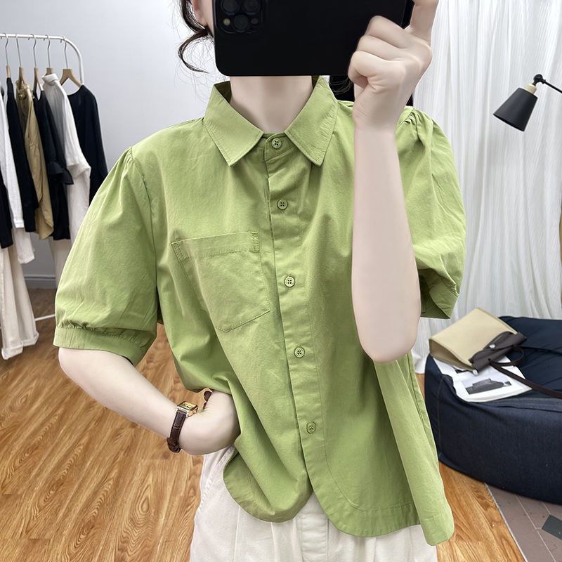 Summer Clothing Design Sense, Cotton Irregular Lantern Sleeve Short Sleeved, Women's Anti-Aging Top New Lapel_voghion.com