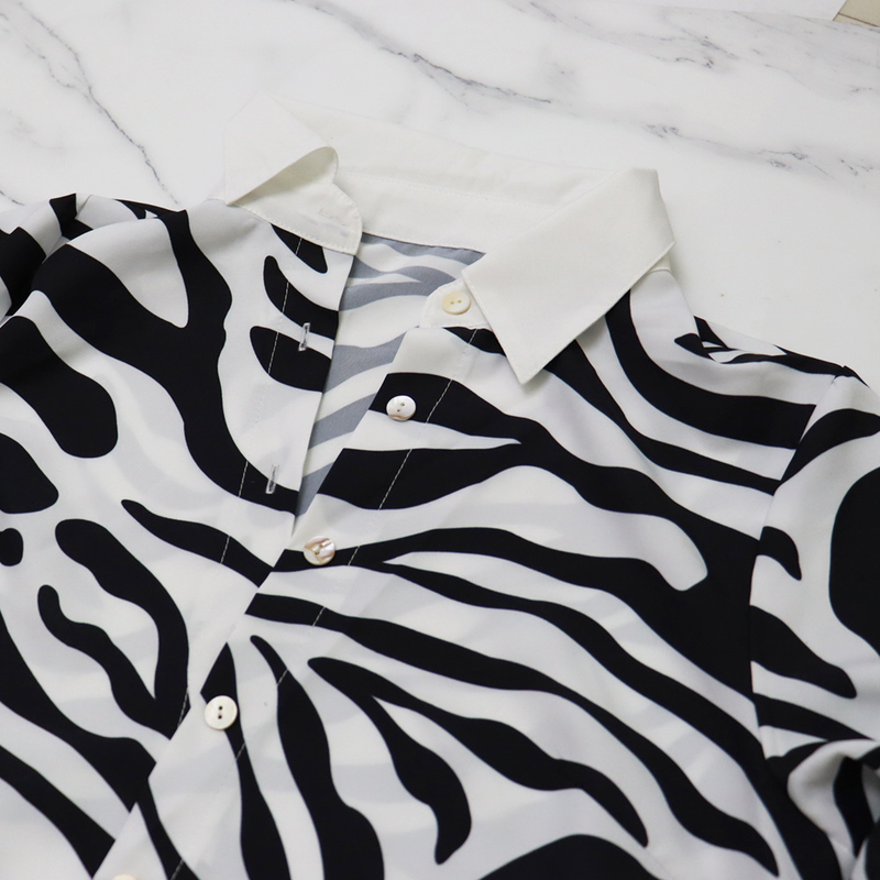 Damenbekleidung Zebra-Print Langarmshirt Lässiger Faltenrock Zweiteiliges Set_voghion.com